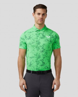 Castore Golf Short Sleeve Geo Printed Polo Lime | DSQEL7134